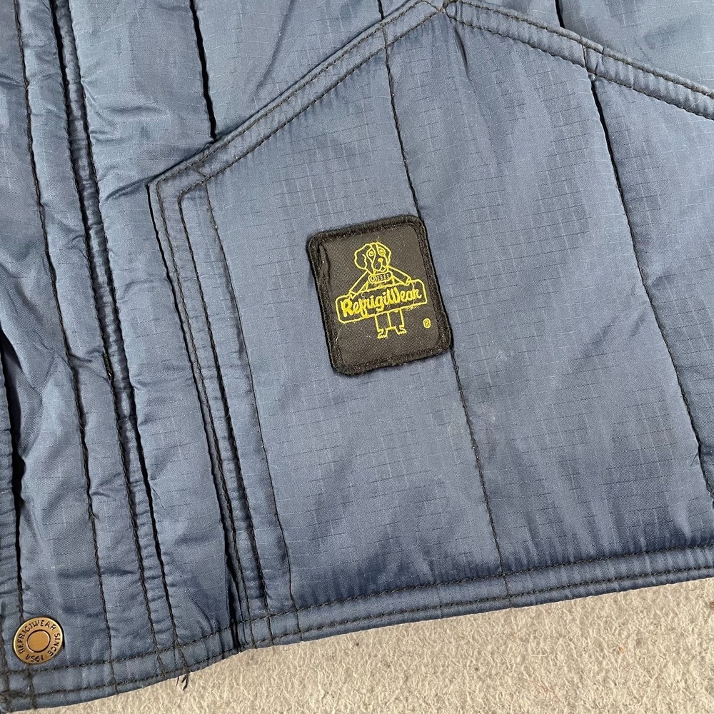 Refrigiwear Insulated Puffer Men's Long Coat Size 2XL Navy Blue‎ Warm Full Zip * - Picture 3 of 13